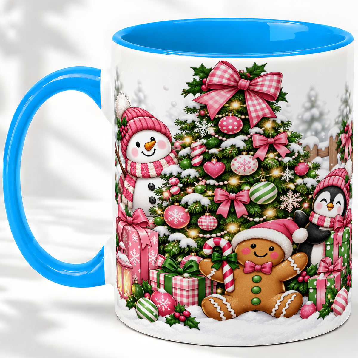 #pl[11oz|Blue] Cute Christmas Characters Accent Mug, Ceramic Mug for Coffee and Tea