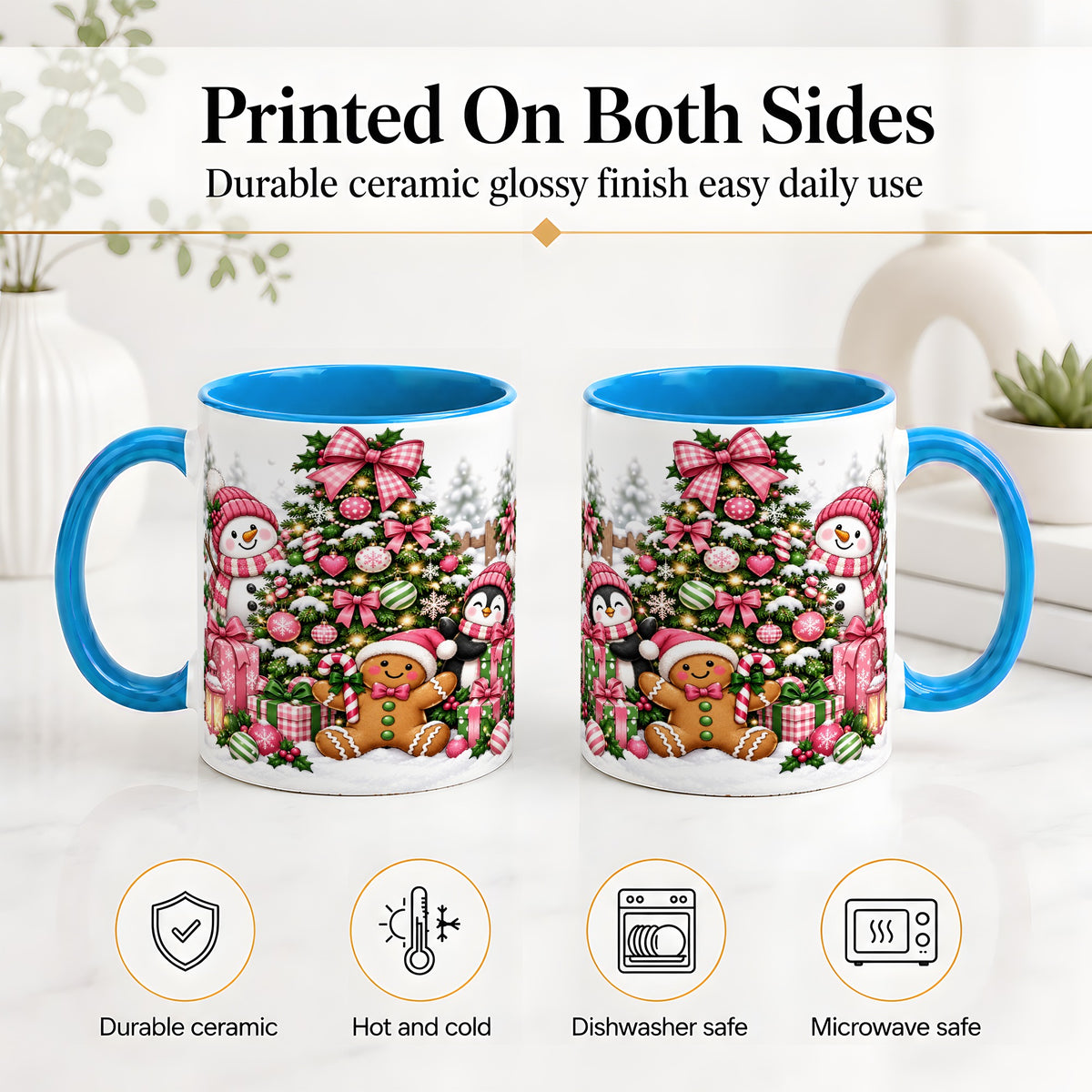 #pl[11oz|Blue] Cute Christmas Characters Accent Mug, Ceramic Mug for Coffee and Tea