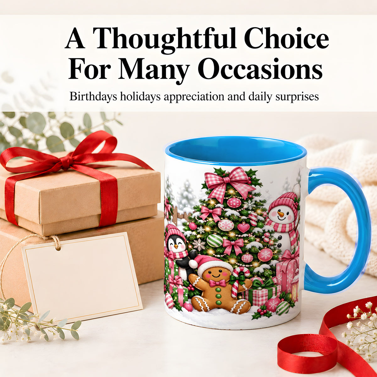 #pl[11oz|Blue] Cute Christmas Characters Accent Mug, Ceramic Mug for Coffee and Tea