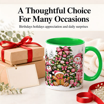 #pl[11oz|Green] Cute Christmas Characters Accent Mug, Ceramic Mug for Coffee and Tea