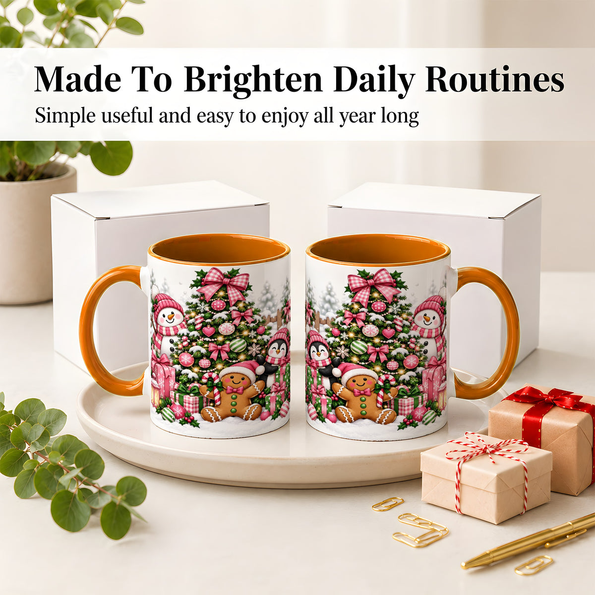 #pl[11oz|Orange] Cute Christmas Characters Accent Mug, Ceramic Mug for Coffee and Tea