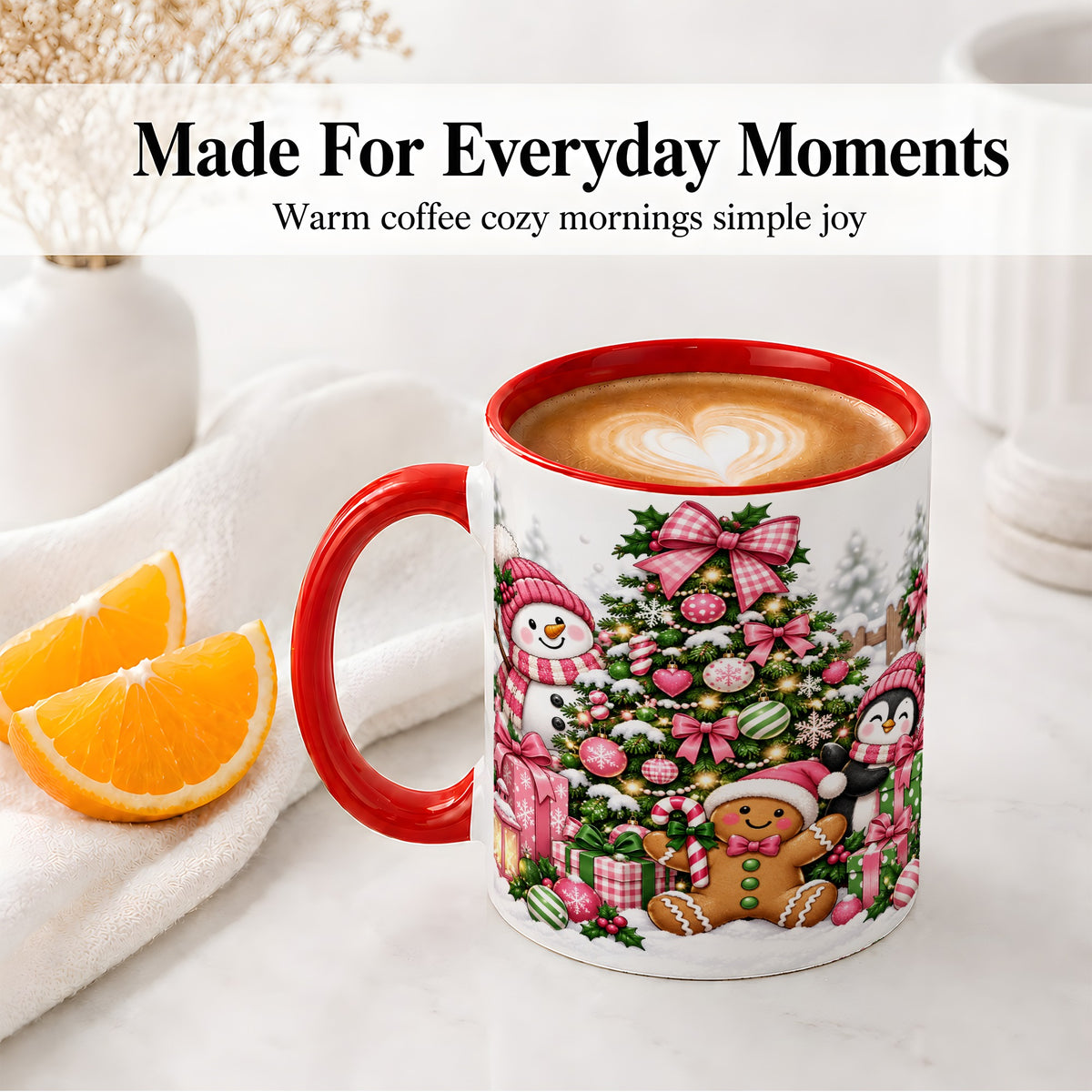 #pl[11oz|Red] Cute Christmas Characters Accent Mug, Ceramic Mug for Coffee and Tea