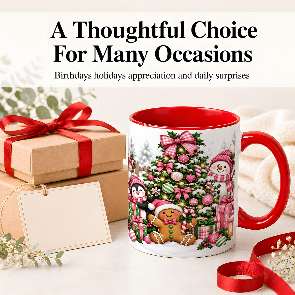 #pl[11oz|Red] Cute Christmas Characters Accent Mug, Ceramic Mug for Coffee and Tea