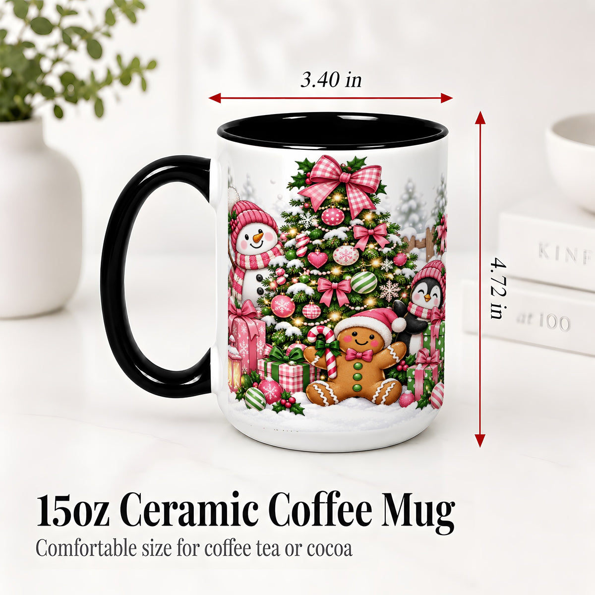 #pl[15oz|Black] Cute Christmas Characters Accent Mug, Ceramic Mug for Coffee and Tea