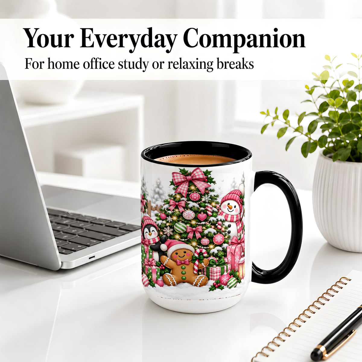 #pl[15oz|Black] Cute Christmas Characters Accent Mug, Ceramic Mug for Coffee and Tea