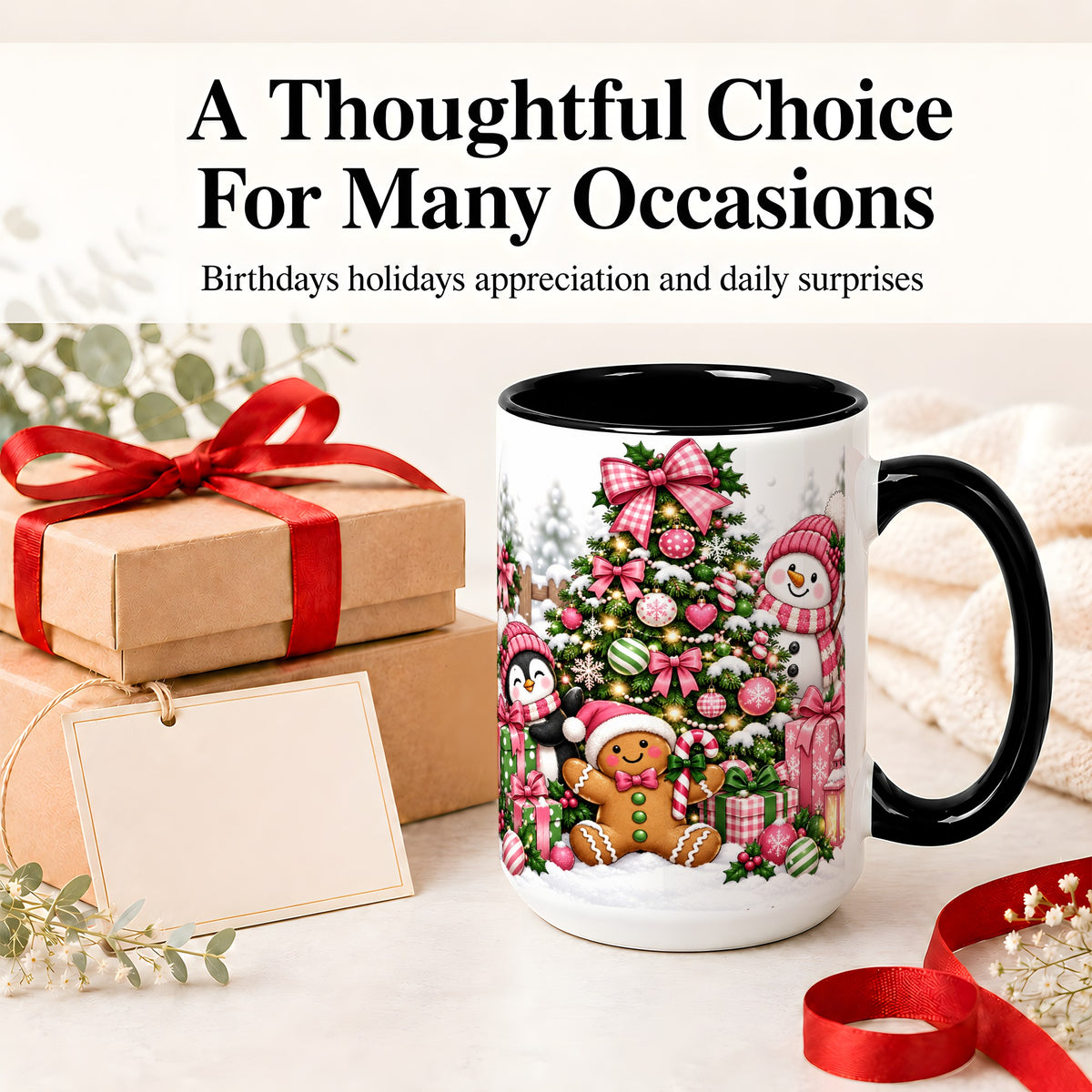 #pl[15oz|Black] Cute Christmas Characters Accent Mug, Ceramic Mug for Coffee and Tea