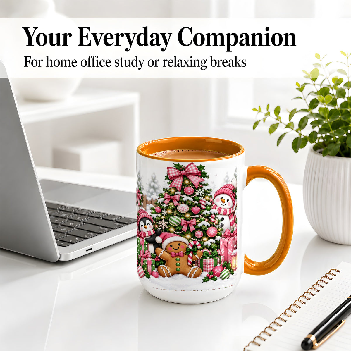 #pl[15oz|Orange] Cute Christmas Characters Accent Mug, Ceramic Mug for Coffee and Tea