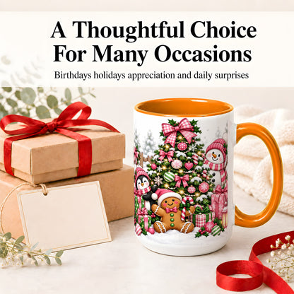 #pl[15oz|Orange] Cute Christmas Characters Accent Mug, Ceramic Mug for Coffee and Tea