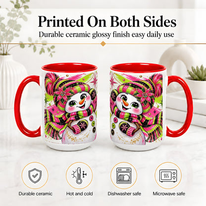 #pl[15oz|Red] Bold Neon Snowman Accent Mug, Ceramic Mug for Coffee and Cocoa