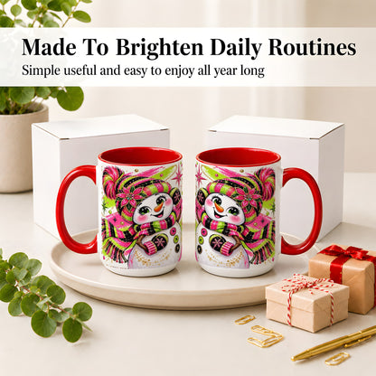 #pl[15oz|Red] Bold Neon Snowman Accent Mug, Ceramic Mug for Coffee and Cocoa