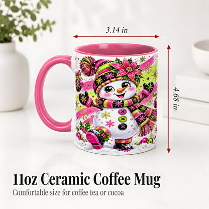 #pl[11oz|Pink] Colorful Christmas Snowman Ceramic Mug, Mug with Festive Artwork