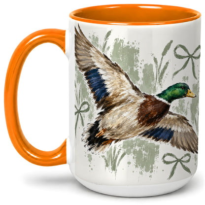 #pl[15oz|Orange] Mallard Duck Ceramic Mug, Mug with Rustic Bow Artwork