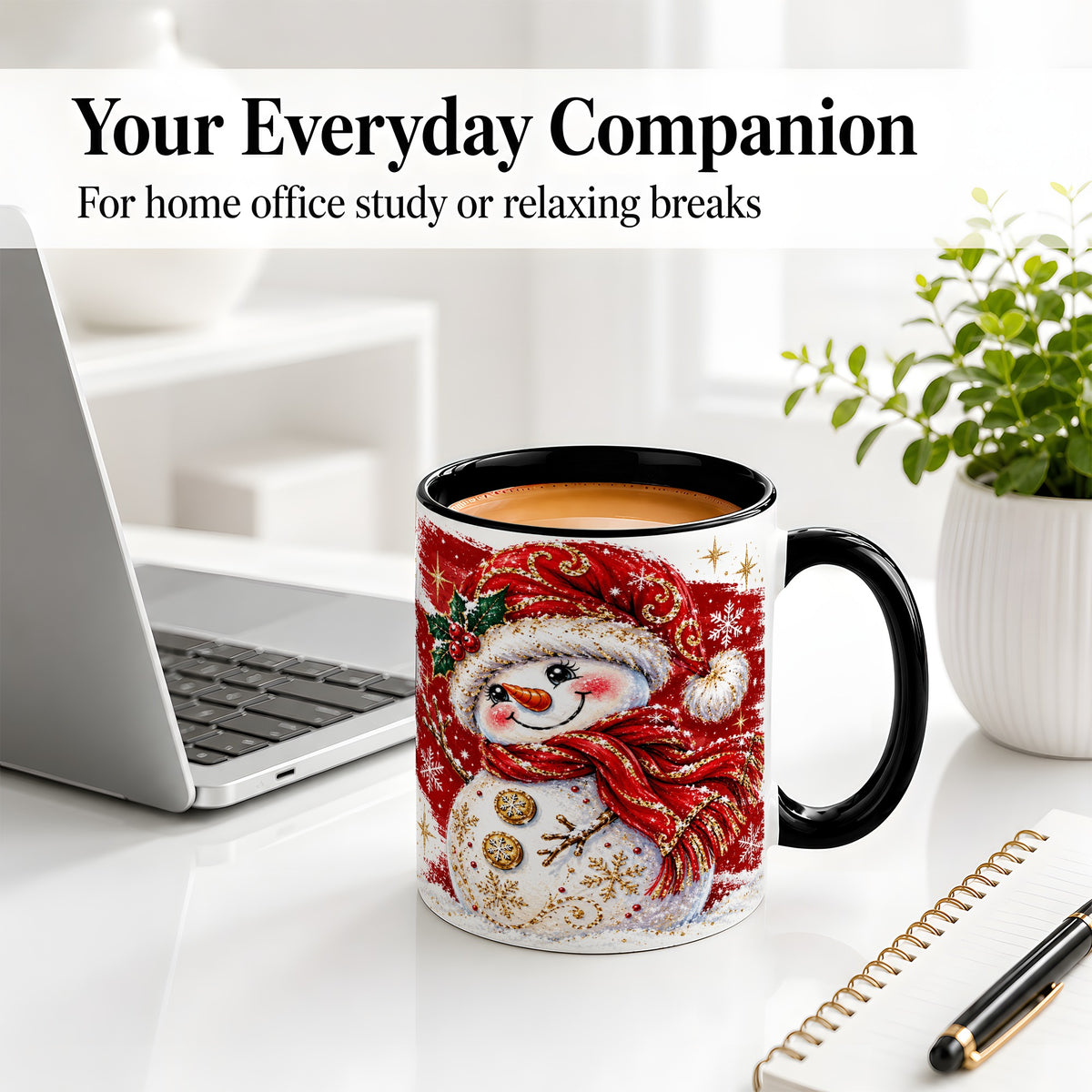 #pl[11oz|Black] Red Christmas Snowman Ceramic Mug, Mug with Festive Artwork