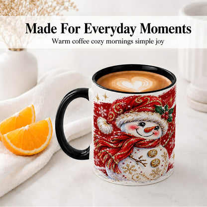 #pl[11oz|Black] Red Christmas Snowman Ceramic Mug, Mug with Festive Artwork