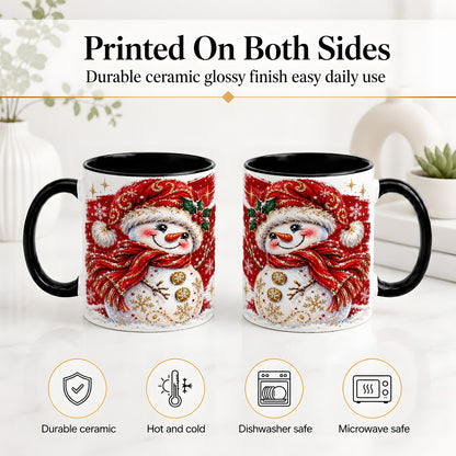 #pl[11oz|Black] Red Christmas Snowman Ceramic Mug, Mug with Festive Artwork
