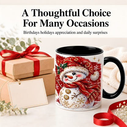 #pl[11oz|Black] Red Christmas Snowman Ceramic Mug, Mug with Festive Artwork
