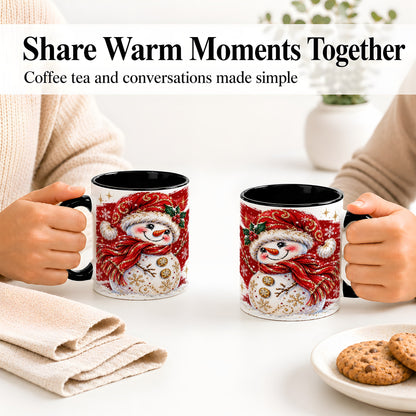 #pl[11oz|Black] Red Christmas Snowman Ceramic Mug, Mug with Festive Artwork