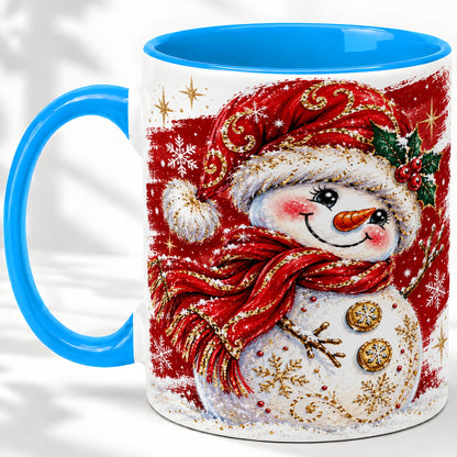 #pl[11oz|Blue] Red Christmas Snowman Ceramic Mug, Mug with Festive Artwork