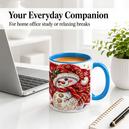 #pl[11oz|Blue] Red Christmas Snowman Ceramic Mug, Mug with Festive Artwork