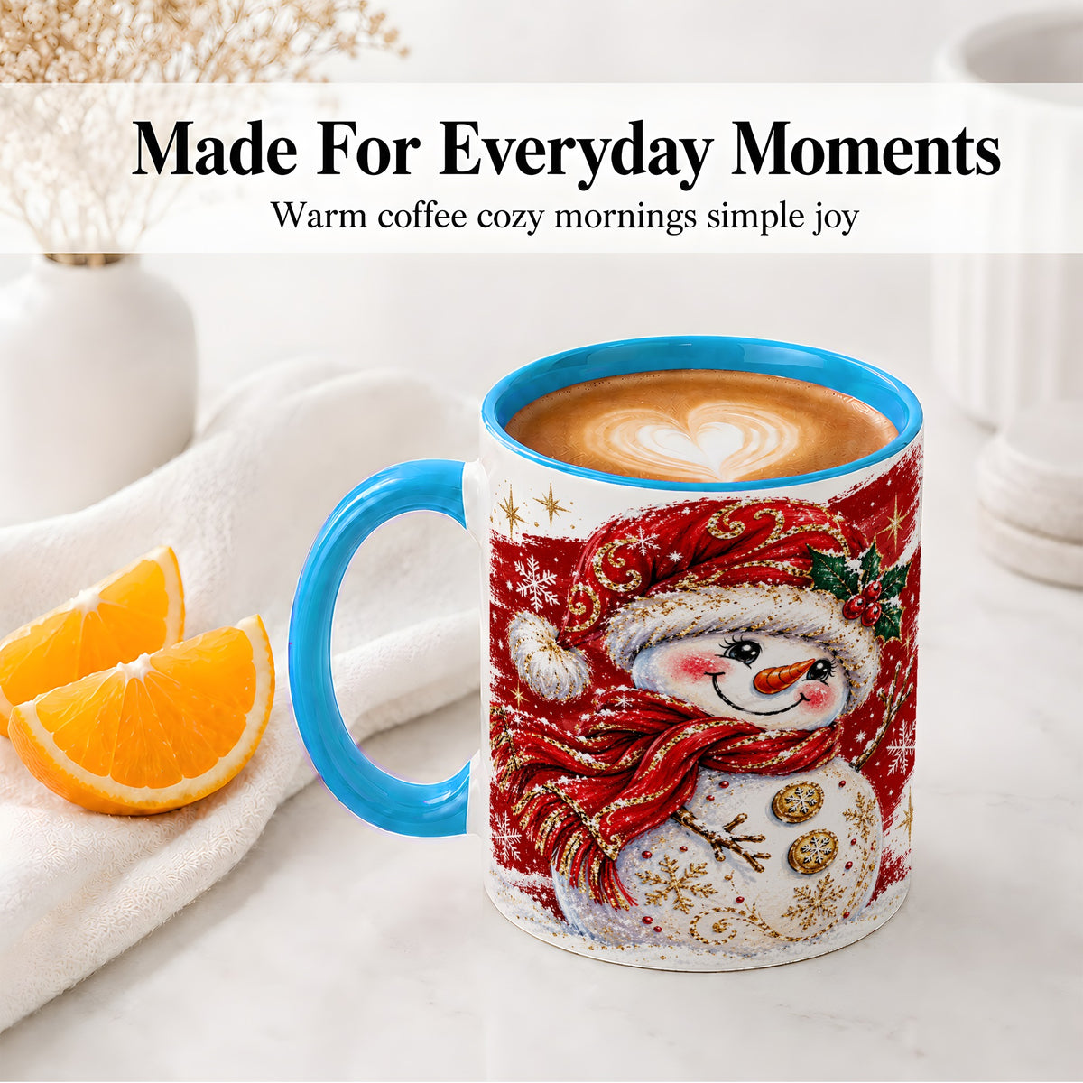 #pl[11oz|Blue] Red Christmas Snowman Ceramic Mug, Mug with Festive Artwork