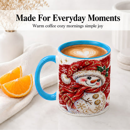#pl[11oz|Blue] Red Christmas Snowman Ceramic Mug, Mug with Festive Artwork