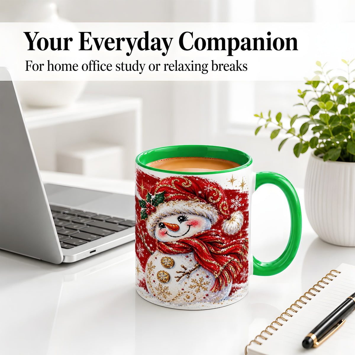 #pl[11oz|Green] Red Christmas Snowman Ceramic Mug, Mug with Festive Artwork
