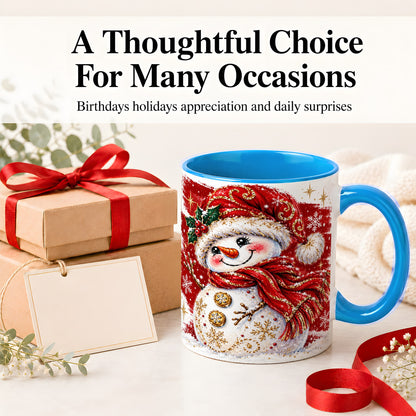 #pl[11oz|Blue] Red Christmas Snowman Ceramic Mug, Mug with Festive Artwork