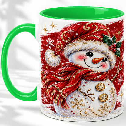 #pl[11oz|Green] Red Christmas Snowman Ceramic Mug, Mug with Festive Artwork
