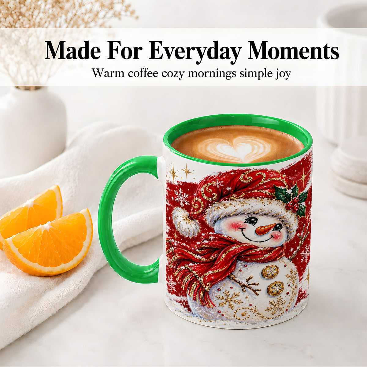 #pl[11oz|Green] Red Christmas Snowman Ceramic Mug, Mug with Festive Artwork