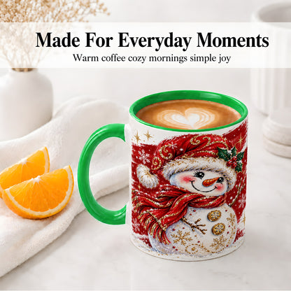 #pl[11oz|Green] Red Christmas Snowman Ceramic Mug, Mug with Festive Artwork