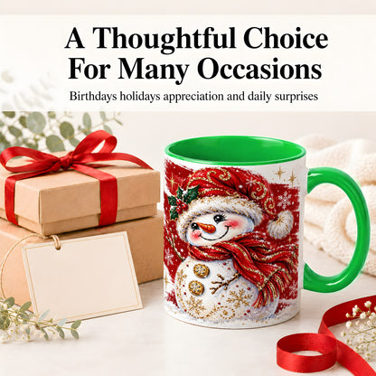#pl[11oz|Green] Red Christmas Snowman Ceramic Mug, Mug with Festive Artwork