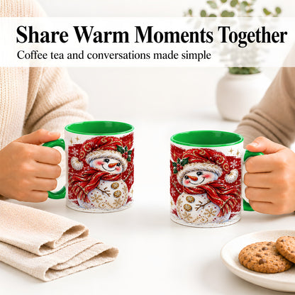 #pl[11oz|Green] Red Christmas Snowman Ceramic Mug, Mug with Festive Artwork