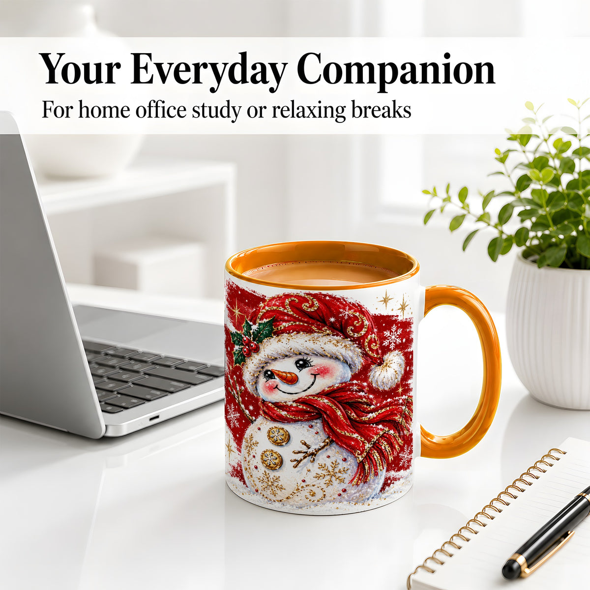 #pl[11oz|Orange] Red Christmas Snowman Ceramic Mug, Mug with Festive Artwork