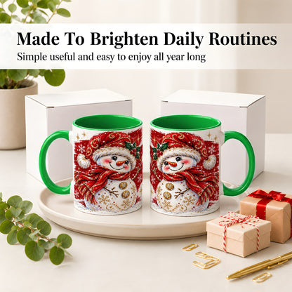 #pl[11oz|Green] Red Christmas Snowman Ceramic Mug, Mug with Festive Artwork