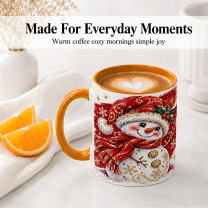 #pl[11oz|Orange] Red Christmas Snowman Ceramic Mug, Mug with Festive Artwork