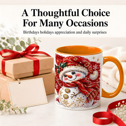 #pl[11oz|Orange] Red Christmas Snowman Ceramic Mug, Mug with Festive Artwork