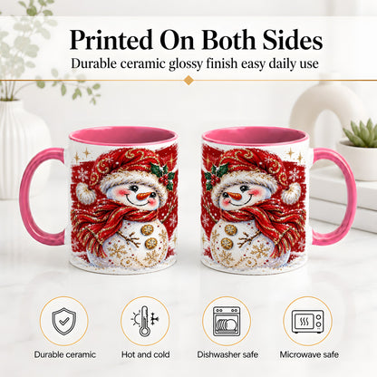 #pl[11oz|Pink] Red Christmas Snowman Ceramic Mug, Mug with Festive Artwork