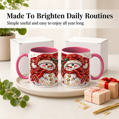 #pl[11oz|Pink] Red Christmas Snowman Ceramic Mug, Mug with Festive Artwork