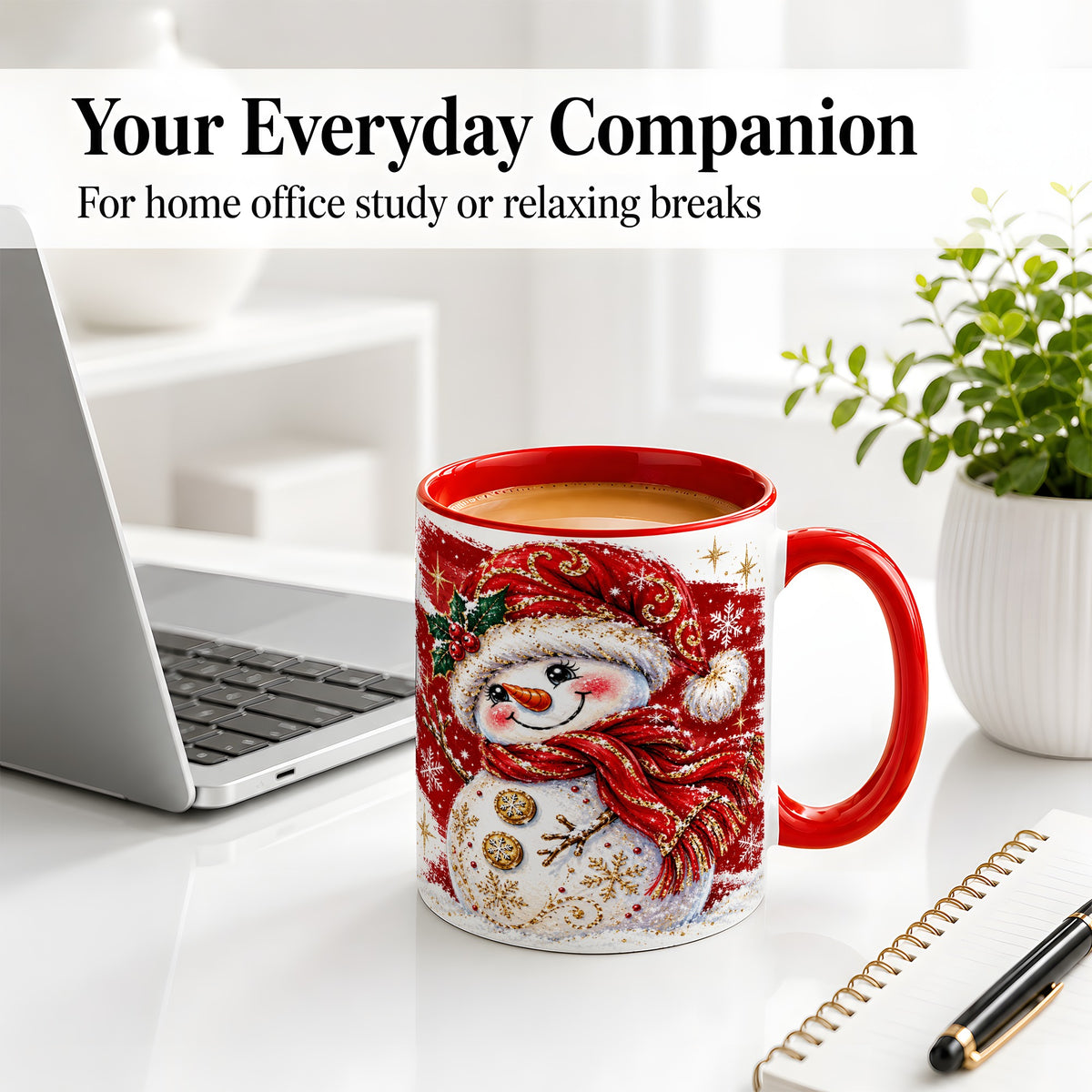 #pl[11oz|Red] Red Christmas Snowman Ceramic Mug, Mug with Festive Artwork