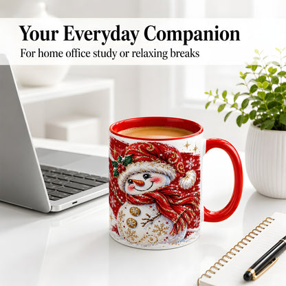 #pl[11oz|Red] Red Christmas Snowman Ceramic Mug, Mug with Festive Artwork