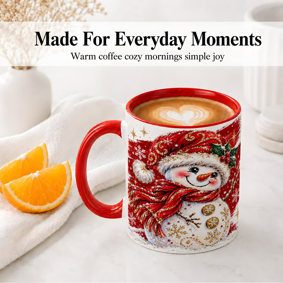 #pl[11oz|Red] Red Christmas Snowman Ceramic Mug, Mug with Festive Artwork