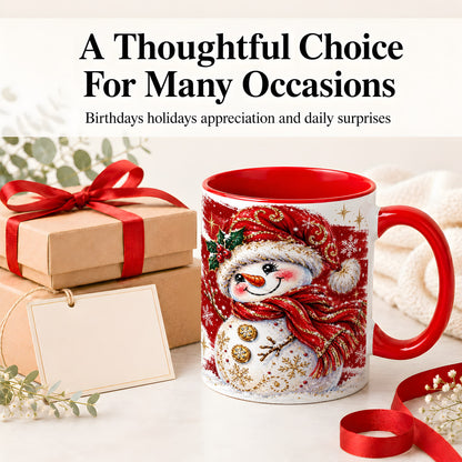 #pl[11oz|Red] Red Christmas Snowman Ceramic Mug, Mug with Festive Artwork