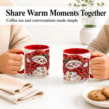#pl[11oz|Red] Red Christmas Snowman Ceramic Mug, Mug with Festive Artwork