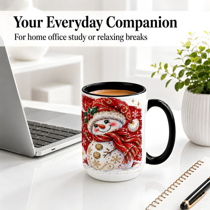 #pl[15oz|Black] Red Christmas Snowman Ceramic Mug, Mug with Festive Artwork