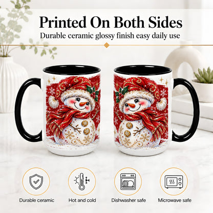 #pl[15oz|Black] Red Christmas Snowman Ceramic Mug, Mug with Festive Artwork