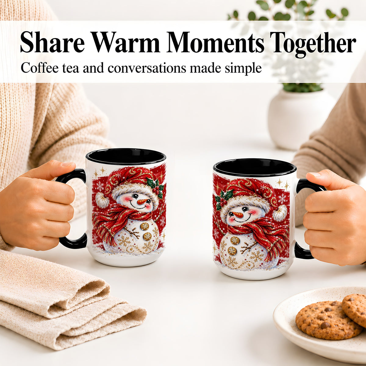 #pl[15oz|Black] Red Christmas Snowman Ceramic Mug, Mug with Festive Artwork