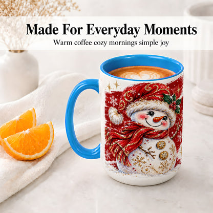 #pl[15oz|Blue] Red Christmas Snowman Ceramic Mug, Mug with Festive Artwork