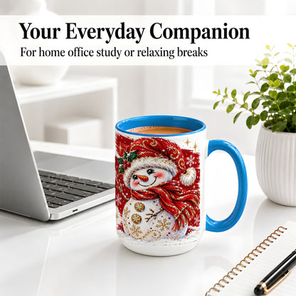 #pl[15oz|Blue] Red Christmas Snowman Ceramic Mug, Mug with Festive Artwork