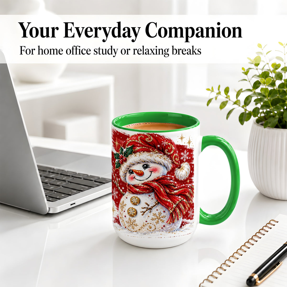 #pl[15oz|Green] Red Christmas Snowman Ceramic Mug, Mug with Festive Artwork
