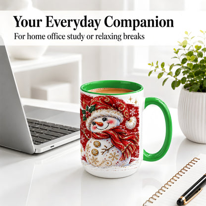 #pl[15oz|Green] Red Christmas Snowman Ceramic Mug, Mug with Festive Artwork